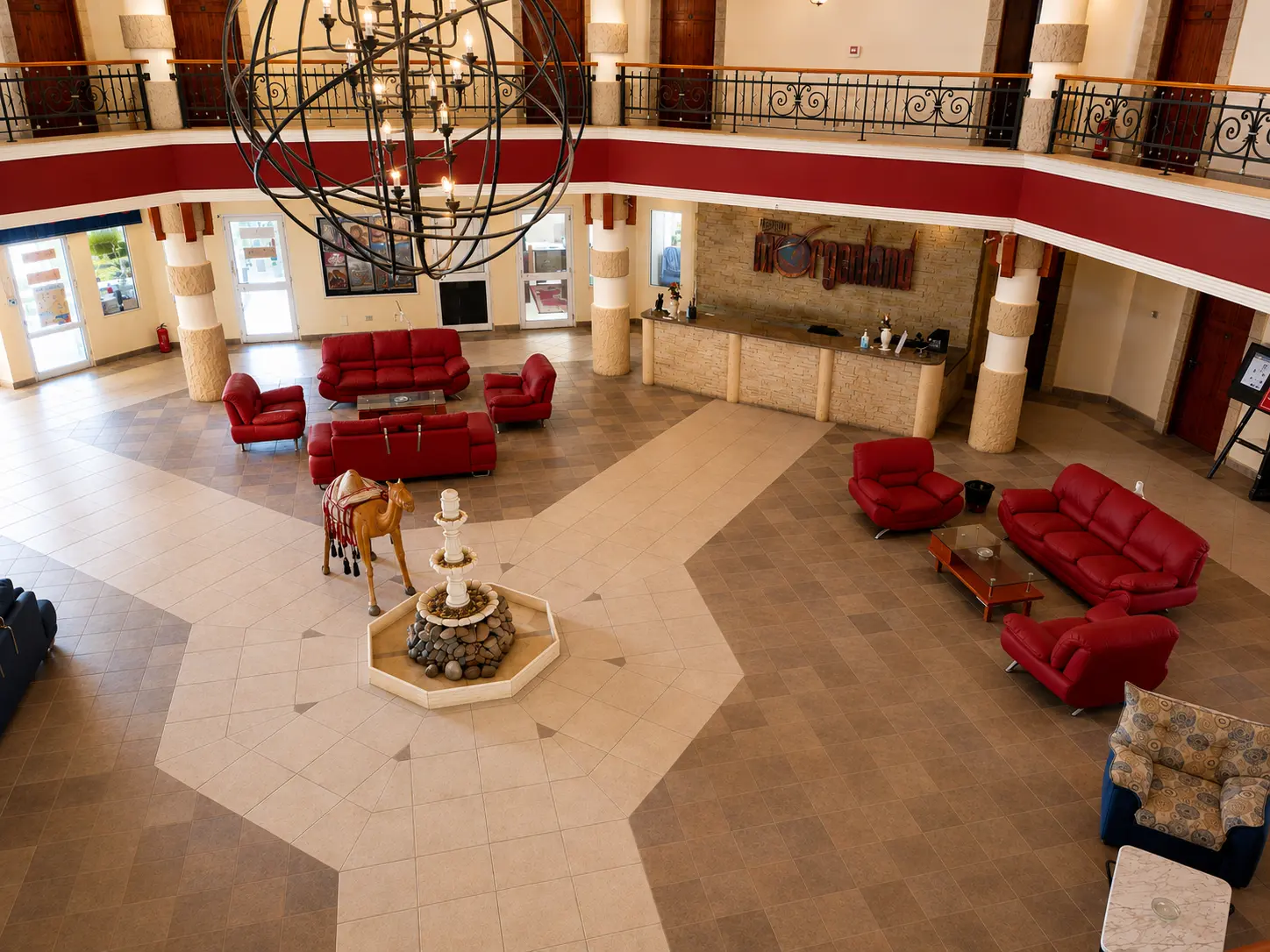 The domed lobby of Morgenland Village seen from the upper gallery