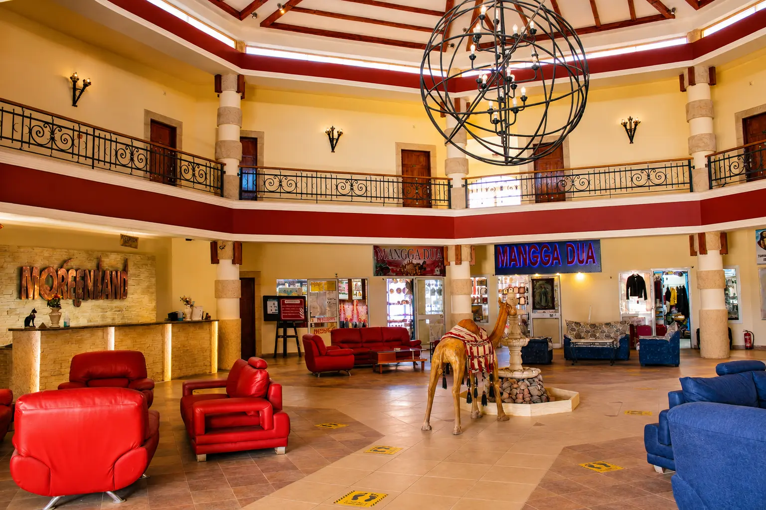 Morgenland reception desk and lounge seating in the main lobby